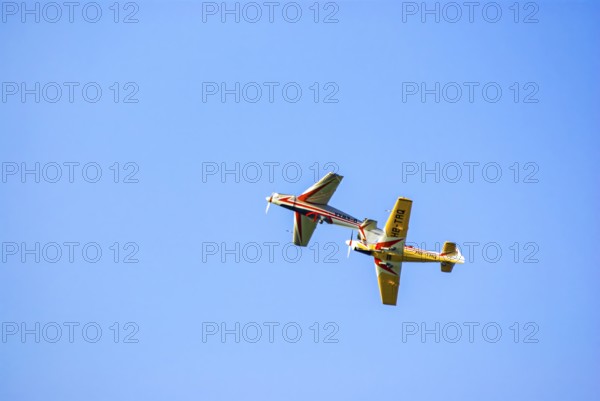 Moravan Zlin Z-526 aeroplane during an aerobatic display at the Rossfeld airfield in Metzingen-Glems, Baden-Württemberg, Germany, for editorial use only