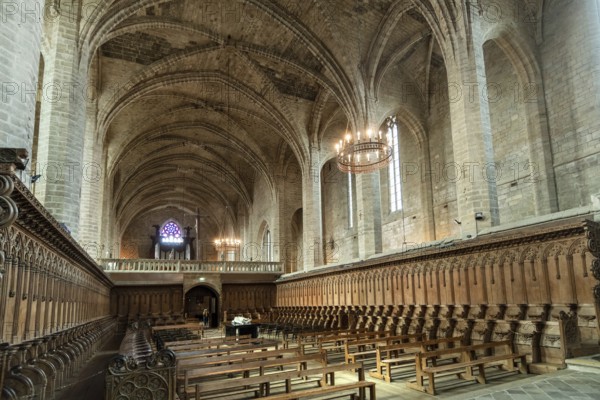 Choir stalls and Pope Clement VI tomb Saint Robert Abbey, La Chaise Dieu, Haute Loire, Auvergne Rhone Alpes, France