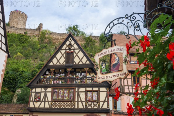 Decorated half-timbered house in the old town centre of Kaysersberg