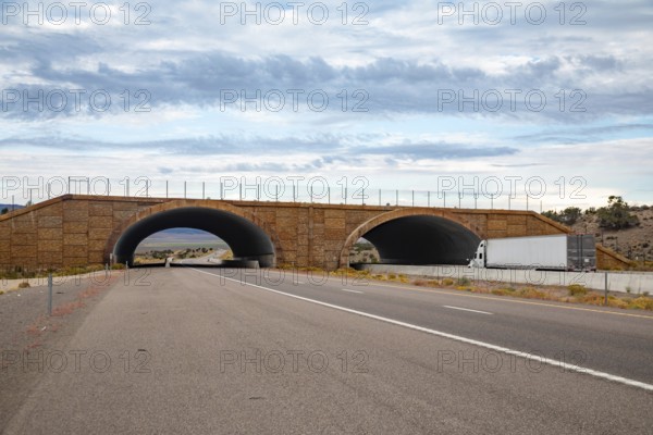 Wells, Nevada - A wildlife overpass on Interstate 80 east of Wells allows elk, deer, mountain lions and other animals to safety cross the freeway, reducing collisions with vehicles