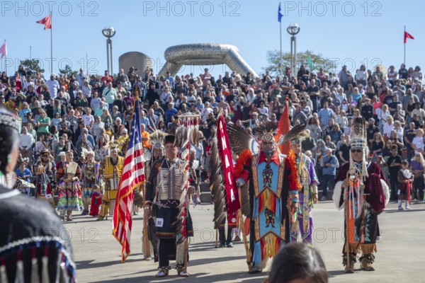 Detroit, Michigan USA - 13 October 2025 - On Indigenous People's Day, Native American tribes held a Pow Wow in downtown Detroit. The city of Detroit (originally Waawiyatanong) recognizes the day as Indigenous People's Day, while the federal government observes it only as Columbus Day