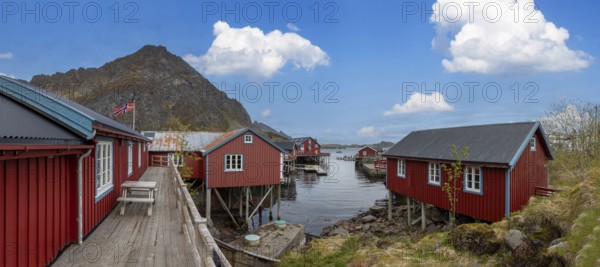 Scenic fishing village A in Lofoten Islands with authentic fishermen sheds and museum