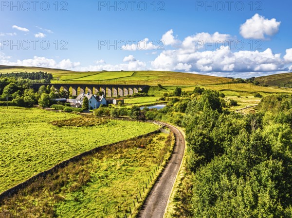 Shankend Viaduct from a drone, Hawick, Scottish Borders, Scotland, UK