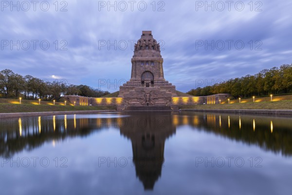 Monument to the Battle of the Nations, Lake of Tears, Blue Hour, Leipzig, Saxony, Germany