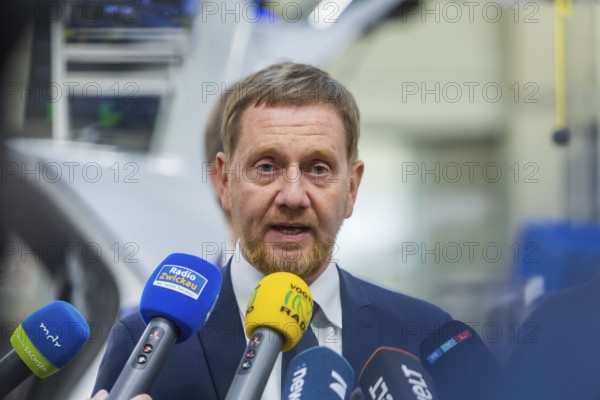 Minister President Michael Kretschmer during his visit to the Volkswagen vehicle plant in Zwickau, Zwickau, Saxony, Germany