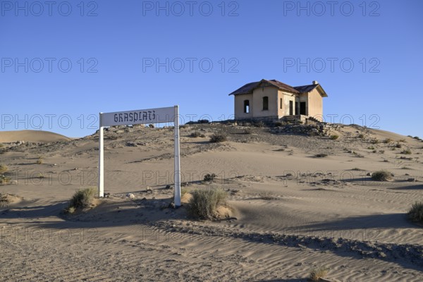 Grasplatz railway station, where railway worker Zacharias Lewala found the first diamond in 1908, near Kolmanskop, Karas region, Namibia