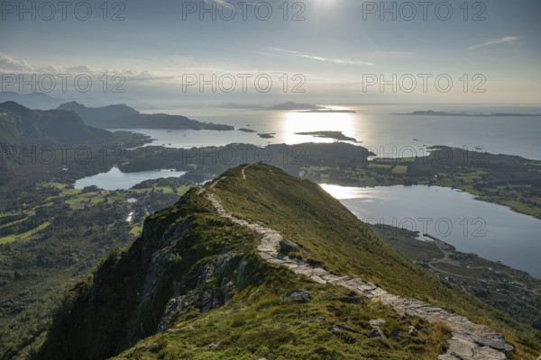 Upper section of the Rørsethornet stone staircase, with 3292 steps one of the longest continuous stone staircases in the world, Sherpatreppe or Midsundtreppe or Midsundtrappene, Rørsethornet hike, Otroya or Otrøya island, Møre og Romsdal, Norway