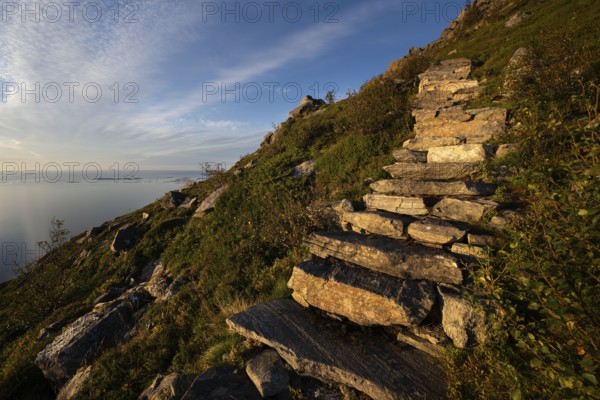 Rørsethornet stone staircase, with 3292 steps one of the longest continuous stone staircases in the world, Sherpatreppe or Midsundtreppe or Midsundtrappene, Rørsethornet hike, Otroya or Otrøya island, Møre og Romsdal, Norway