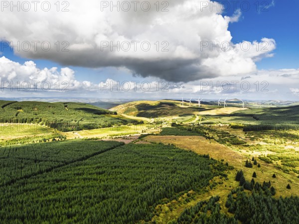Wind Farm from a drone, Roxburghshire, Roxburgh, Southern Uplands, Scotland, UK