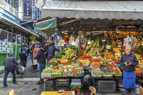 Stall with fruit and vegetables at the market in Karaköy, Istanbul, Turkey