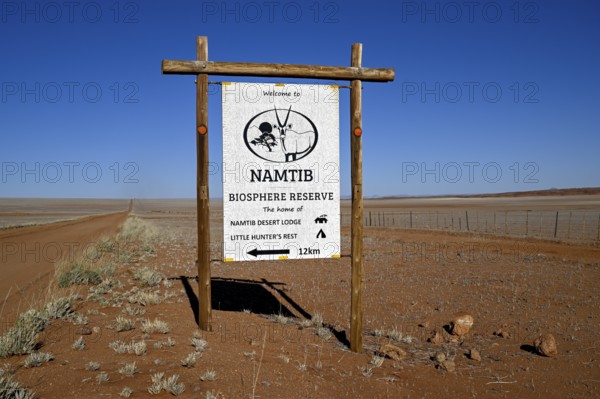 Namtib Biosphere Reserve sign on the D707, Tiras Mountains, Karas Region, Namibia