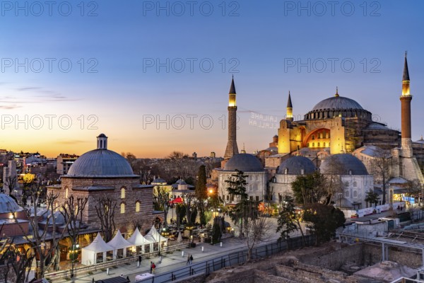 Today's Hagia Sophia mosque at dusk, Istanbul, Turkey