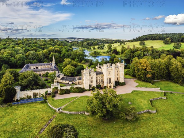 Duns Castle Estate and garden from a dron, Duns, Berwickshire, Scotland, UK