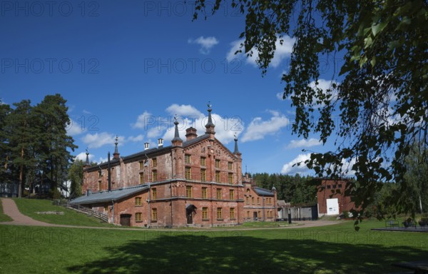 Brick building, former paper factory and mill for the production of groundwood pulp board, UNESCO World Heritage Site Verla Factory Village, Maailmanperintökohde Verlan puuhiomo ja pahvitehdas, Verla Rapids, Kymenlaakso, near Kouvola, Finland