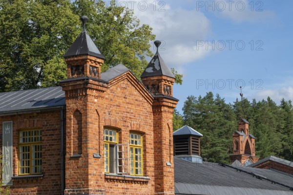 Brick building, former paper mill for the production of groundwood pulp board, UNESCO World Heritage Site Verla Factory Village, Maailmanperintökohde Verlan puuhiomo ja pahvitehdas, Verla Rapids, Kymenlaakso, near Kouvola, Finland