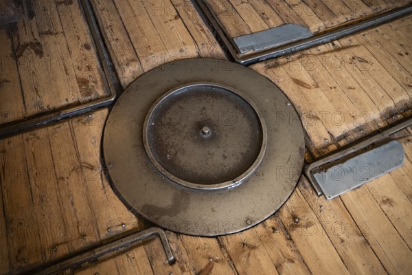 Rails and switch for transporting cardboard, former paper factory and mill for the production of groundwood pulp board, UNESCO World Heritage Site Verla Factory Village, Maailmanperintökohde Verlan puuhiomo ja pahvitehdas, Verla Rapids, Kymenlaakso, near Kouvola, Finland