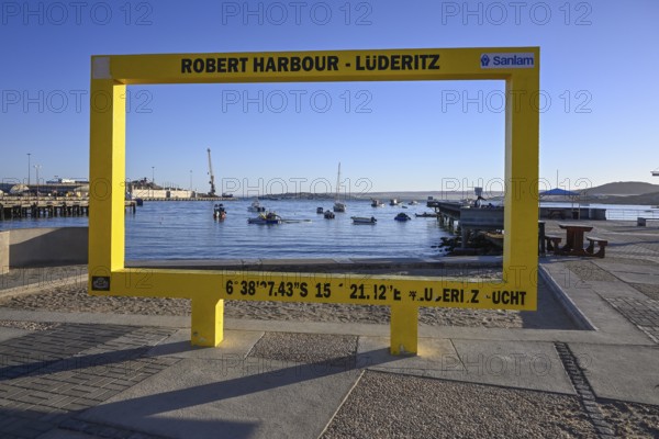Frame for souvenir photos at the waterfront, Robert Harbour, Lüderitz, Karas Region, Namibia