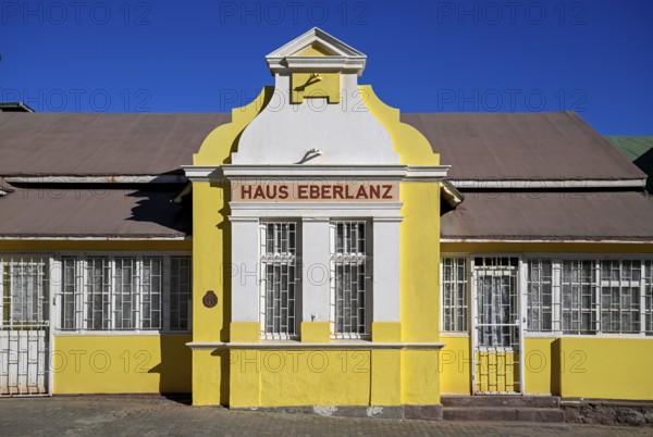 Colonial house facade of the Eberlanz House in Bergstraße, Lüderitz, Karas Region, Namibia