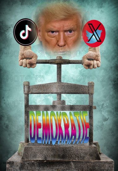 Symbolic image, asocial networks, X-Twitter, Elon Musk, TikTok, false reports, freedom, individuality, group, Donald Trump, vendetta, humanity, freedom of the press, journalism, journalists, politics, dissenters, fundamental rights and freedoms, basic law, constitution, against autocracy, democracy, form of government, freedom of opinion, future, security, dictatorship, oppression, arbitrariness, open life, Germany, Europe, USA, world
