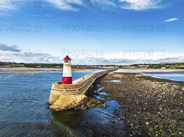Berwick Pier and Lighthouse from a drone, Berwick-upon-Tweed, England, United Kingdom