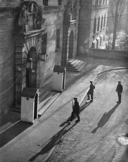Nuremberg Trials, main war criminals, guards in front of the court building, Nuremberg 1946