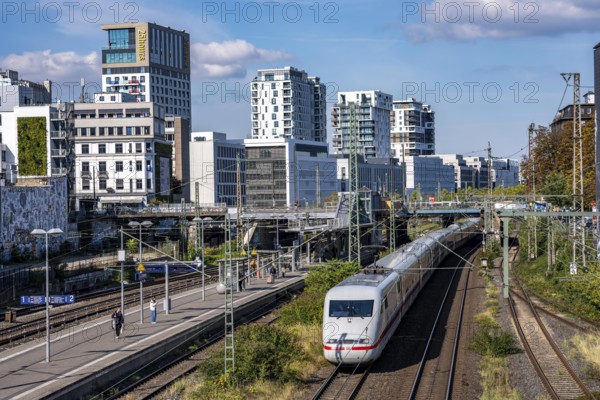 Wehrhahn railway station, railway line in Düsseldorf, along Toulouser Allee, residential area, office building, on former railway premises, goods station, industrial estates, ICE, North Rhine-Westphalia, Germany