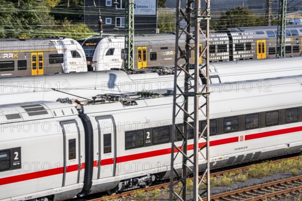ICE trains on the railway line, RRX, Rhine-Ruhr-Express, regional train, north of Düsseldorf main station, North Rhine-Westphalia, Germany