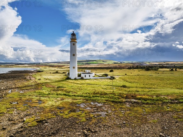Barns Ness Lighthouse from a drone, Dunbar, East Lothian, Scotland, UK