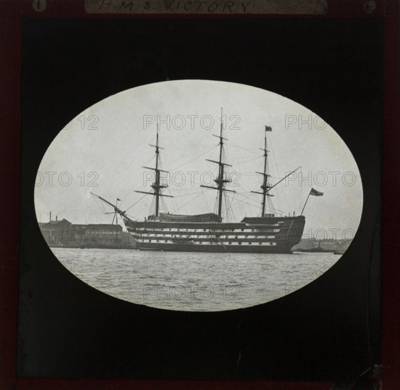 HMS Victory photographed c 1900, presumably at Portsmouth harbour, England, UK