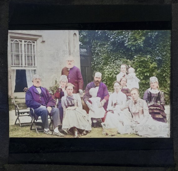 Portrait group photograph three generations prosperous middle-class Victorian Edwardian family, England, c 1900