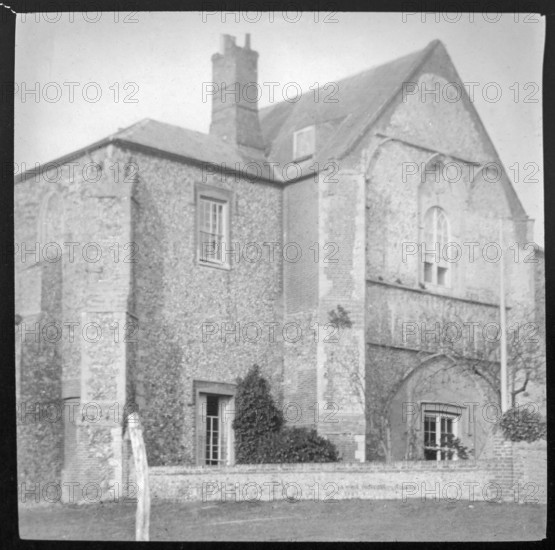 Magic lantern slide of Butley Priory gatehouse building, Butley, Suffolk, England, UK c 1910