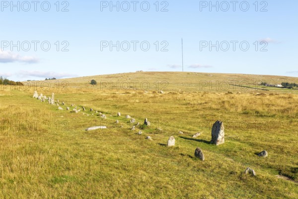 Rows of standing stones at Merrivale prehistoric ceremonial complex Dartmoor national park, Devon, England, UK