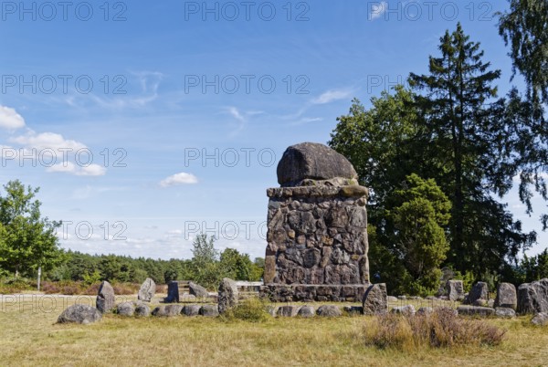 Hermann Löns Denkmal am Wietzer Berg in der Lüneburger Heide. Südheide, Niedersachsen, Deutschland