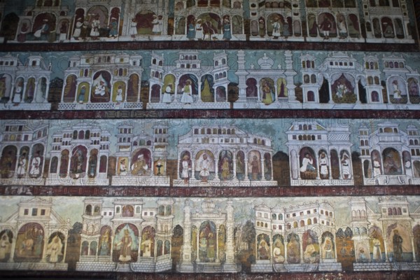 Mural painting in the Daria Daulat Bagh or Tipu Sultan's Summer Palace, Srirangapatna, Karnataka, India