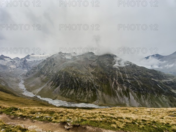 Panoramic view from the Hohe Mut over the Mutsattel and the Rotmoostal to the Gurglkamm in the Ötztal Alps, Hohe Mut Alm, Gurgl, Sölden, Tyrol, Austria