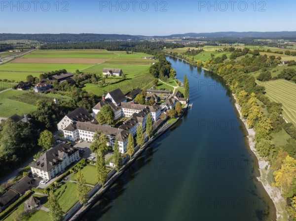 Aerial view of the former convent of the Dominican nuns St Katharinental am Rhein near Diessenhofen, Willisdorf, Canton Thurgau, Switzerland