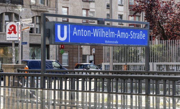 Anton-Wilhelm-Amo-Straße, entrance to the former underground station Mohrenstraße in Mitte, Berlin, Germany