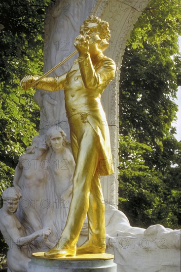 Johann Strauss monument, created in 1921, stands in Vienna City Park, Vienna, Austria