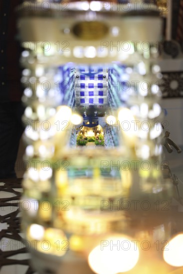 Syrian artisans display handmade artistic pieces to visitors at the Damascus International Fair. The exhibition features traditional crafts and creative works produced by local craftsmen as part of Syria's cultural and economic revival after years of conflict, Damascus, Damascus, Syria