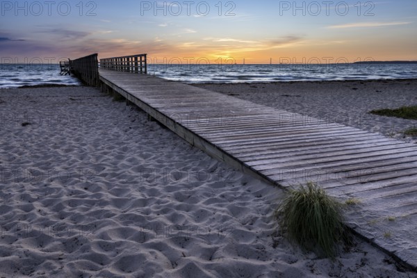 Spacious, empty beach with a pier, evening lighting, gentle sound of the sea, pier, Kobaek Strand, Sjaelland, Denmark