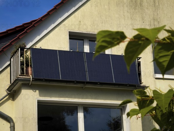 Balcony power station on the balcony of an apartment block in Wuppertal, Germany