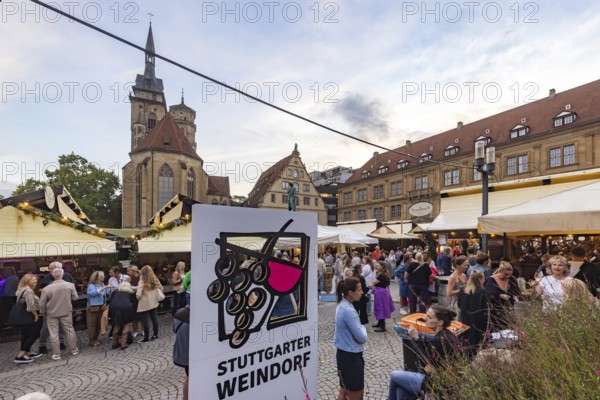 Stuttgart wine village, wine festival on Schillerplatz and Marktplatz in the centre of the state capital. Stuttgart, Baden-Württemberg, Germany