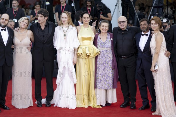 Venice, Italy - 3 September 2025: Mimmo Borrelli, Vincenzo Nemolato, Edoardo Sorgente, Gaja Masciale, a güst, Vincenzo Pirrotta, Fausto Russo Alesi, Valeria Bruni Tedeschi, Pietro Marcello, Noémie Merlant, Fanni Wrochnaa, Vincenza Modica, Federico Pacifici, Savino Paparella during the Red Carpet of - Duse - during the 82nd Venice International Film Festival