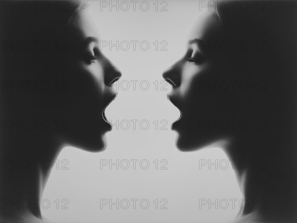 Two faces with slightly open mouths create a harmonious, calm atmosphere and a feeling of intimacy, AI generated, AI generated