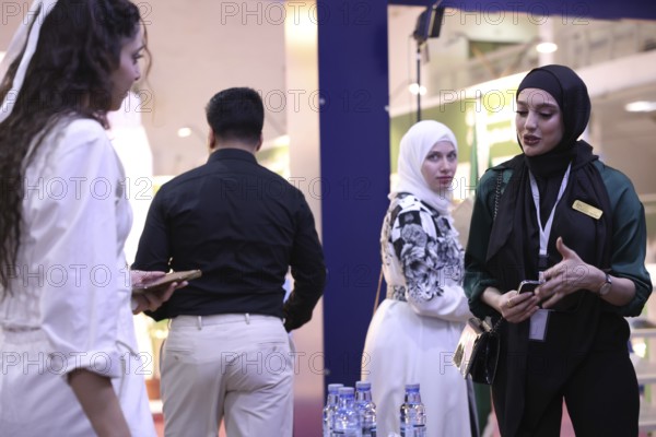 Saudi companies showcase products and investments inside the Saudi pavilion at the Damascus International Fair, the first edition after the fall of Bashar al-Assad, underlining Riyadh's support for Syria's economic recovery, Damascus, Damascus, Syria