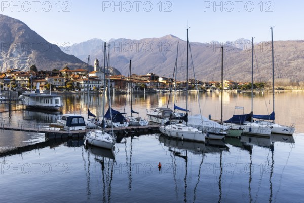 Sailing boats in the harbour of Feriolo, Lake Maggiore, Piedmont, Italy