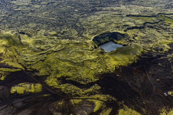 Crater, volcanic crater, crater lake, aerial view, sunny, summer, Laki crater, Lakagigar, Vatnajökull National Park, Iceland