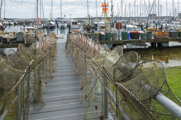 Strander Fischersteg, boat harbour, fishing harbour, marina, fish traps, Strande, Schleswig-Holstein, Germany