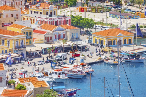 Gialos Harbour, high angle view, Symi Island, Dodecanese Islands, Greece