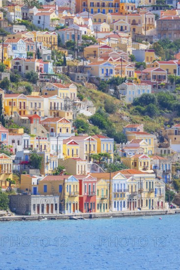 View of Gialos Harbour, Gialos, Symi Island, Dodecanese Islands, Greece